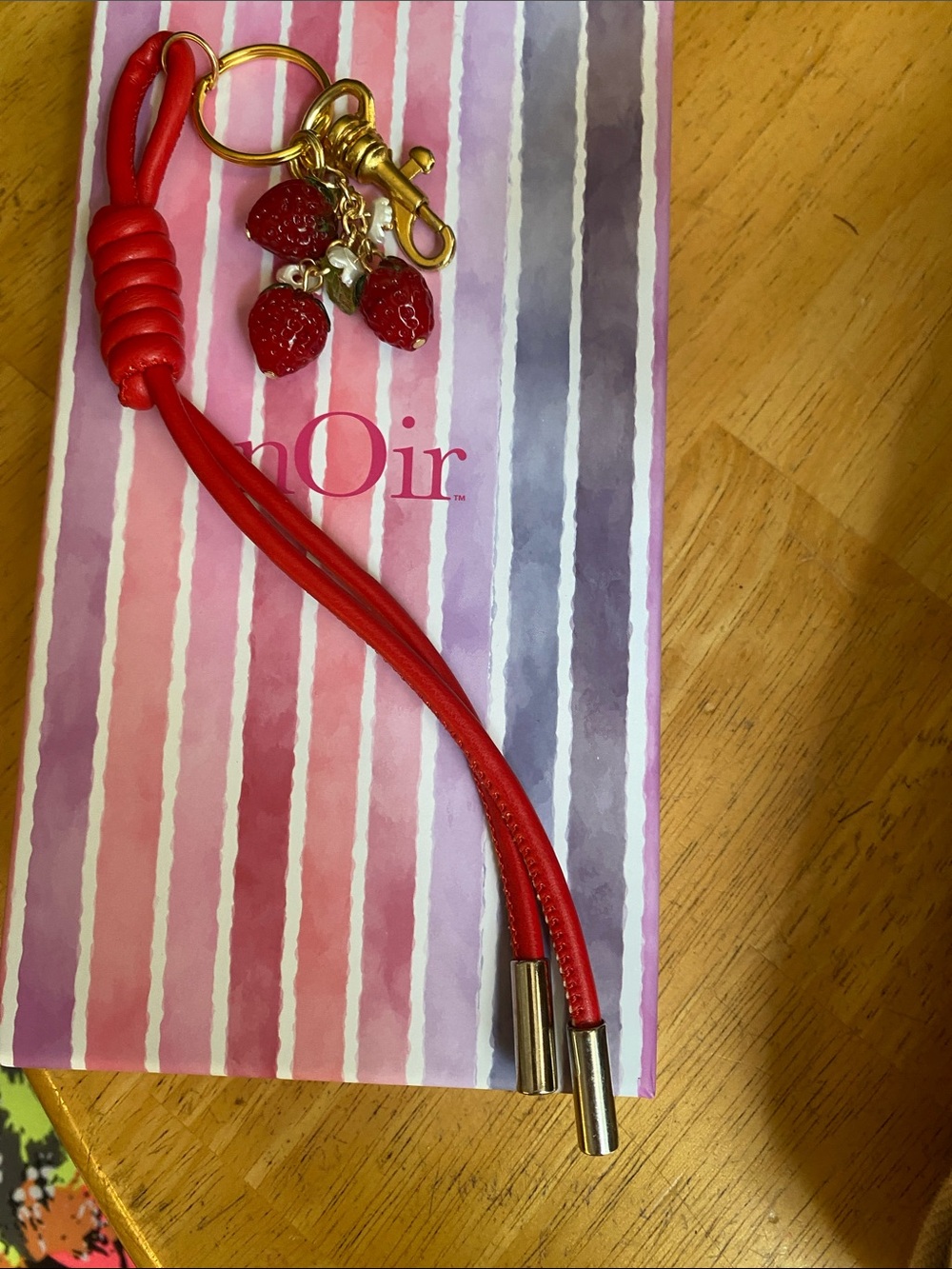 NOIR bag charm gold tone hardware raspberry new